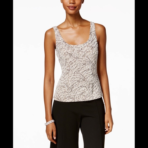 NWT Alex Evenings‎ [PETITE sz XLP ] Textural Glitter Print Tank Top in Beige - Picture 2 of 11
